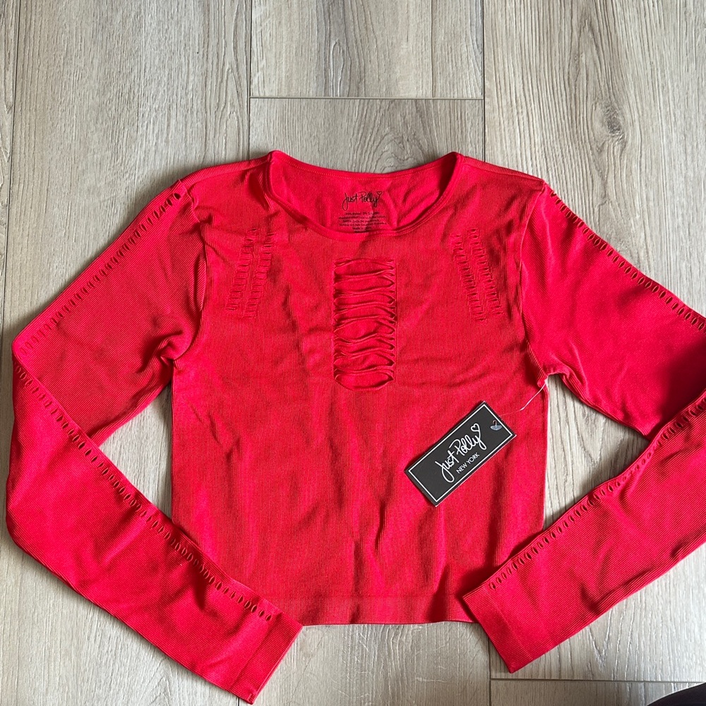 Polly & Esther Vibrant Red Long Sleeve Crop Top